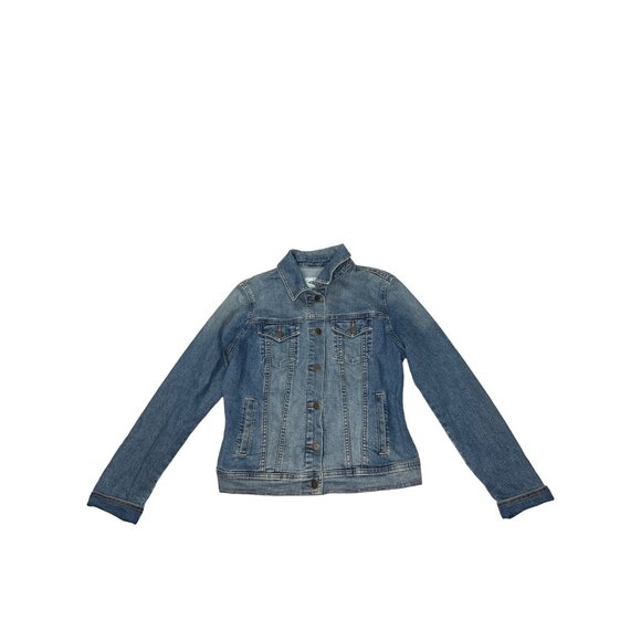 Old Navy Jacket Womens Medium Blue Jean Denim Button Front Causal Cropped - Picture 2 of 8